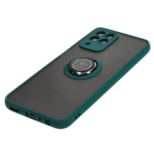 Etui z uchwytem na palec Bizon Case Hybrid Ring do Samsung Galaxy M33 5G przydymione z ciemnozieloną ramką