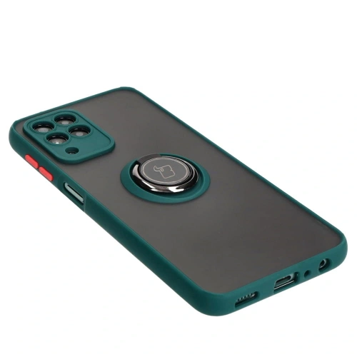 Etui z uchwytem na palec Bizon Case Hybrid Ring do Samsung Galaxy M33 5G przydymione z ciemnozieloną ramką