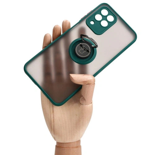 Etui z uchwytem na palec Bizon Case Hybrid Ring do Samsung Galaxy M33 5G przydymione z ciemnozieloną ramką