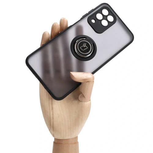 Etui z uchwytem na palec Bizon Case Hybrid Ring do Samsung Galaxy M33 5G przydymione z czarną ramką