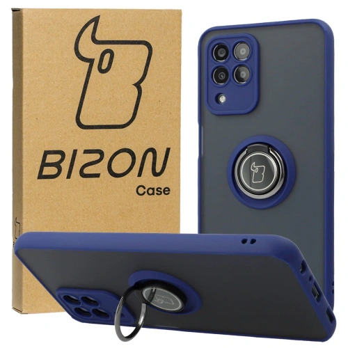 Etui z uchwytem na palec Bizon Case Hybrid Ring do Samsung Galaxy M33 5G przydymione z granatową ramką