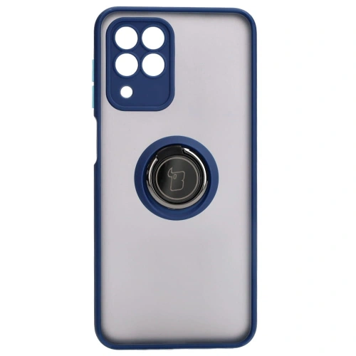 Etui z uchwytem na palec Bizon Case Hybrid Ring do Samsung Galaxy M33 5G przydymione z granatową ramką