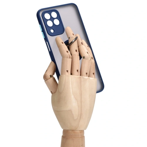 Etui z uchwytem na palec Bizon Case Hybrid Ring do Samsung Galaxy M33 5G przydymione z granatową ramką