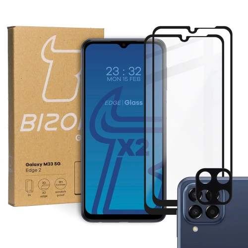 2x Szkło na ekran + szkło na aparat BIZON Edge 2 do Samsung Galaxy M33 5G
