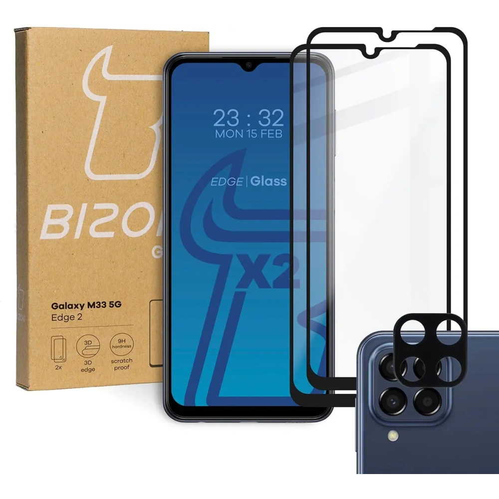 Wholesale BIZON Edge 2 2x screen glass + camera glass Samsung Galaxy M33 5G - BIZ1334 - {ean13} - Hurt