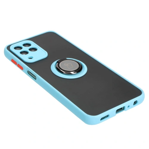 Etui z uchwytem na palec Bizon Case Hybrid Ring do Samsung Galaxy M33 5G przydymione z jasnoniebieską ramką
