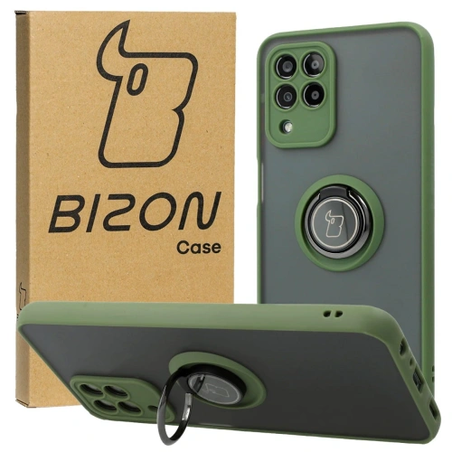 Etui z uchwytem na palec Bizon Case Hybrid Ring do Samsung Galaxy M33 5G przydymione z zieloną ramką