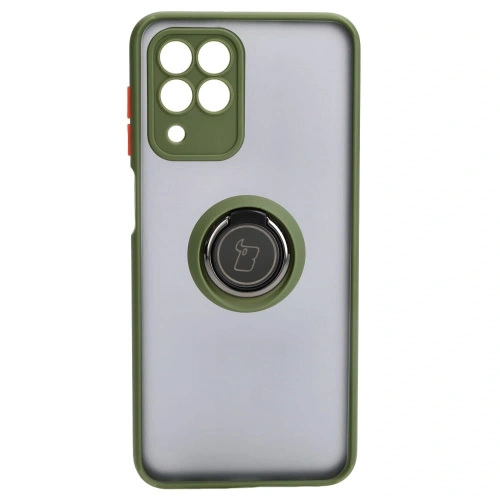 Etui z uchwytem na palec Bizon Case Hybrid Ring do Samsung Galaxy M33 5G przydymione z zieloną ramką
