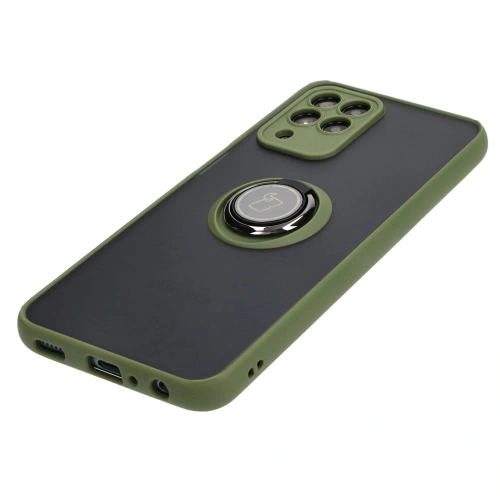 Etui z uchwytem na palec Bizon Case Hybrid Ring do Samsung Galaxy M33 5G przydymione z zieloną ramką