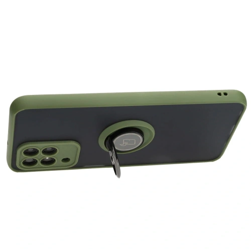 Etui z uchwytem na palec Bizon Case Hybrid Ring do Samsung Galaxy M33 5G przydymione z zieloną ramką