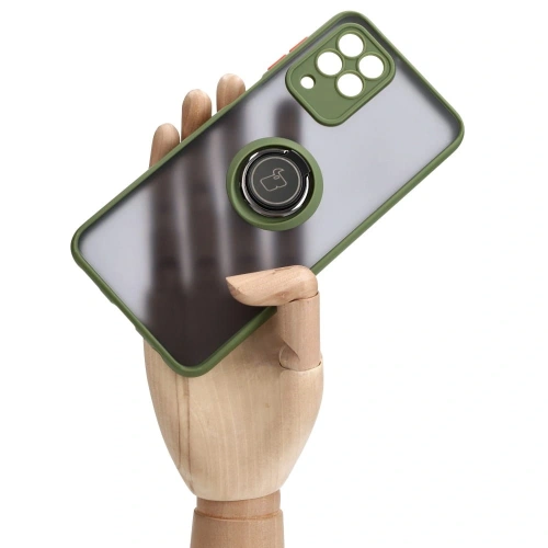 Etui z uchwytem na palec Bizon Case Hybrid Ring do Samsung Galaxy M33 5G przydymione z zieloną ramką