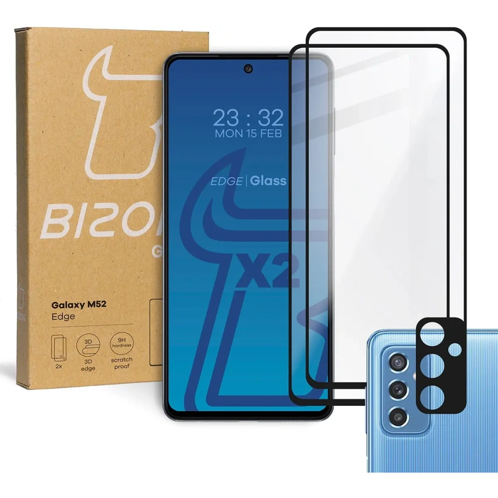 Hurtownia GSM - Bizon Glass Edge 2x gehärtetes Glas + Linsen-Schutz Samsung Galaxy M52 schwarz - BIZ7619 - {ean13} - Hurt