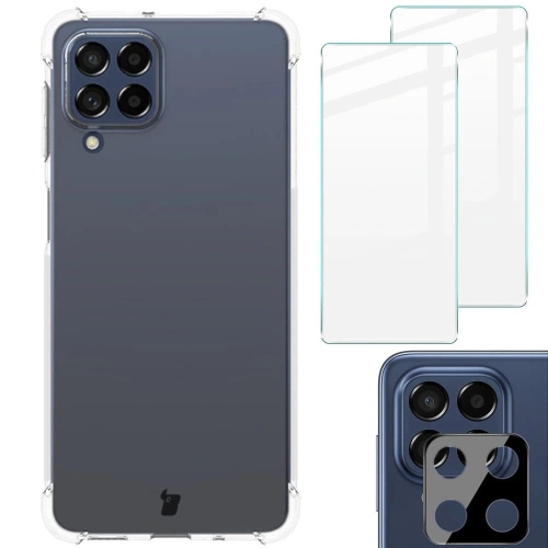 Etui + 2x szkło na ekran + szkło na obiektyw Bizon Case Clear Pack do Samsung Galaxy M53 5G przezroczyste
