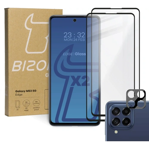 Szkło hartowane Bizon Glass Edge - [2 PACK] + ochrona na obiektyw Samsung Galaxy M53 5G