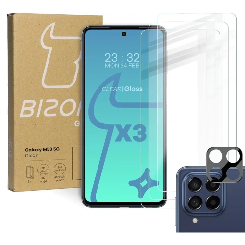 Szkło hartowane Bizon Glass Clear - 3 szt. + obiektyw Samsung Galaxy M53 5G
