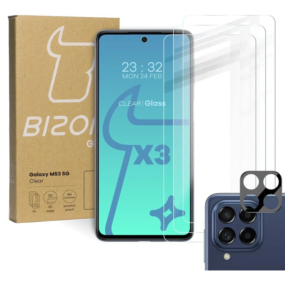 Hurtownia GSM - Bizon üveg Tiszta edzett üveg - 3 db. + lencse üveg Samsung Galaxy M53 5G - BIZ1385 - {ean13} - Hurt