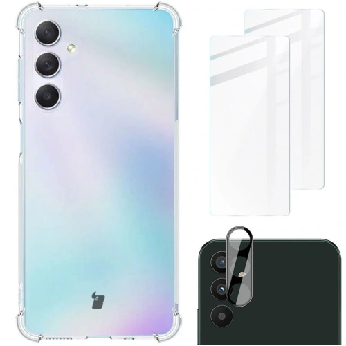 Etui + 2x szkło na ekran + szkło na obiektyw Bizon Case Clear Pack do Samsung Galaxy M54 5G przezroczyste