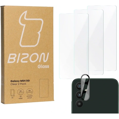 3x Szkło na ekran + szkło na aparat BIZON Clear 2 Pack do Samsung Galaxy M54 5G