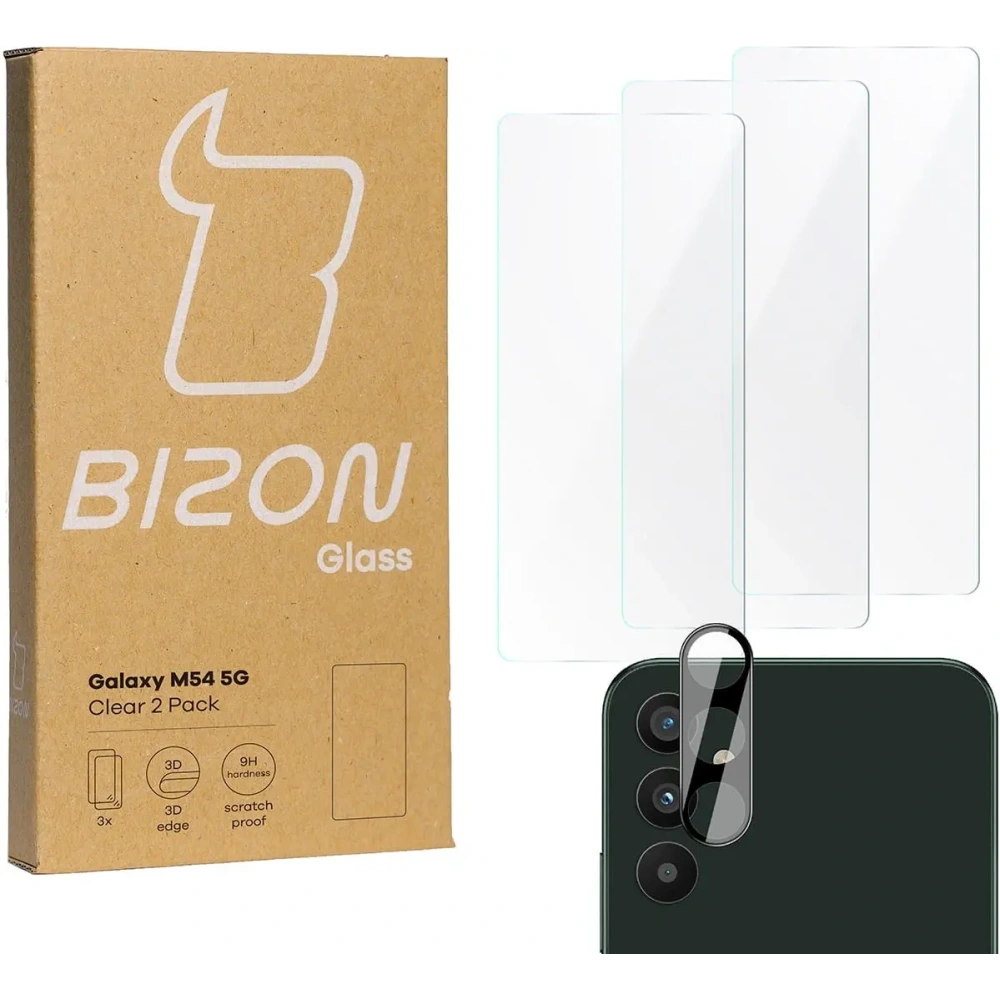 Hurtownia GSM - 3x Szkło + szybka na aparat BIZON Clear 2 Pack do Galaxy M54 5G - BIZ7654 - {ean13} - Hurt