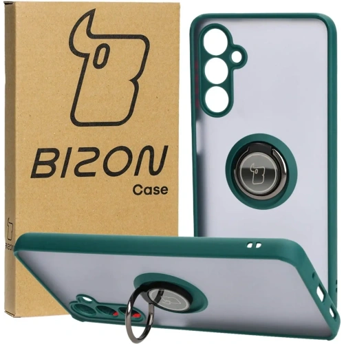 Etui z uchwytem na palec Bizon Case Hybrid Ring do Samsung Galaxy M54 5G przydymione z ciemnozieloną ramką