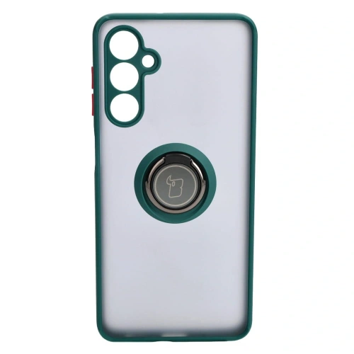 Etui z uchwytem na palec Bizon Case Hybrid Ring do Samsung Galaxy M54 5G przydymione z ciemnozieloną ramką