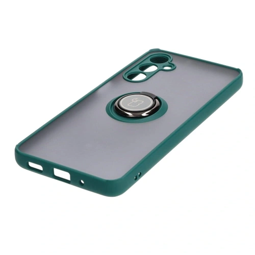 Etui z uchwytem na palec Bizon Case Hybrid Ring do Samsung Galaxy M54 5G przydymione z ciemnozieloną ramką