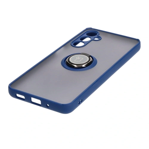 Etui z uchwytem na palec Bizon Case Hybrid Ring do Samsung Galaxy M54 5G przydymione z granatową ramką