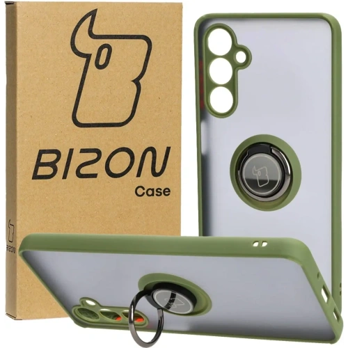 Etui z uchwytem na palec Bizon Case Hybrid Ring do Samsung Galaxy M54 5G przydymione z zieloną ramką