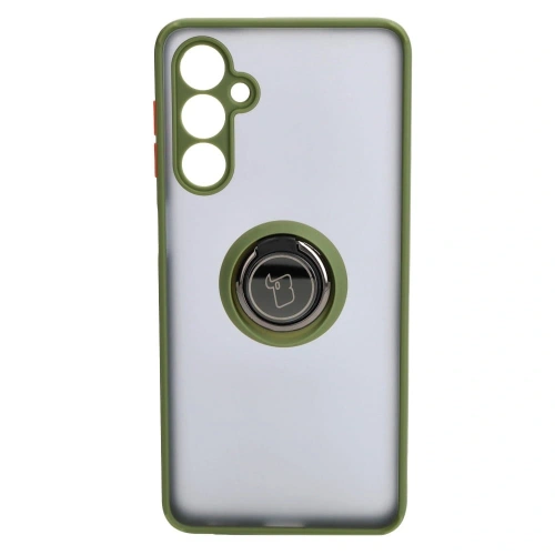 Etui z uchwytem na palec Bizon Case Hybrid Ring do Samsung Galaxy M54 5G przydymione z zieloną ramką