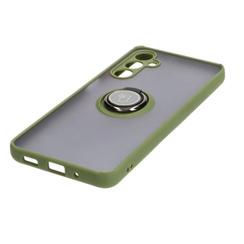 Etui z uchwytem na palec Bizon Case Hybrid Ring do Samsung Galaxy M54 5G przydymione z zieloną ramką
