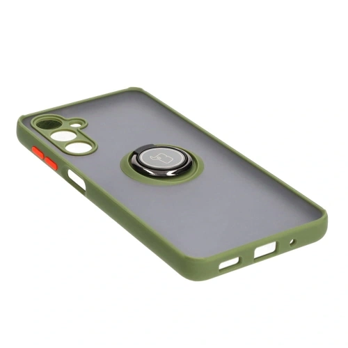 Etui z uchwytem na palec Bizon Case Hybrid Ring do Samsung Galaxy M54 5G przydymione z zieloną ramką