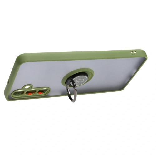 Etui z uchwytem na palec Bizon Case Hybrid Ring do Samsung Galaxy M54 5G przydymione z zieloną ramką