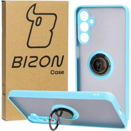 Etui z uchwytem na palec Bizon Case Hybrid Ring do Samsung Galaxy M54 5G przydymione z jasnoniebieską ramką