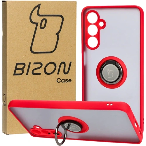 Etui z uchwytem na palec Bizon Case Hybrid Ring do Samsung Galaxy M54 5G przydymione z czerwoną ramką