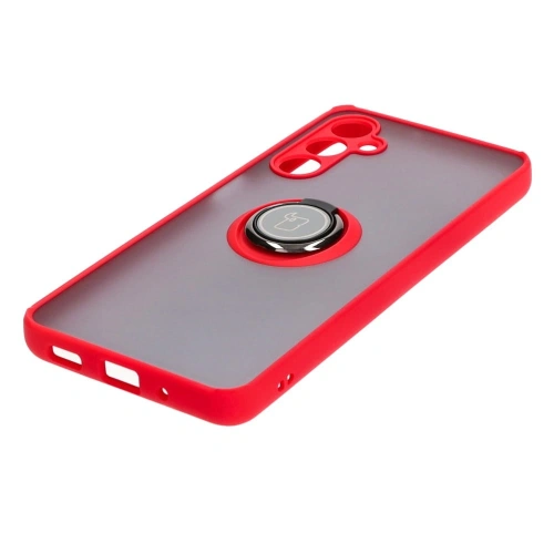 Etui z uchwytem na palec Bizon Case Hybrid Ring do Samsung Galaxy M54 5G przydymione z czerwoną ramką