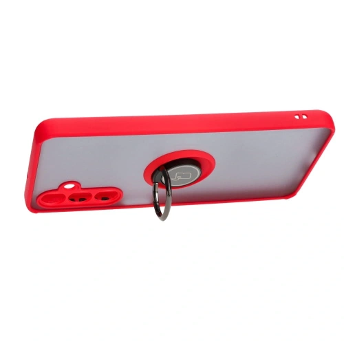 Etui z uchwytem na palec Bizon Case Hybrid Ring do Samsung Galaxy M54 5G przydymione z czerwoną ramką