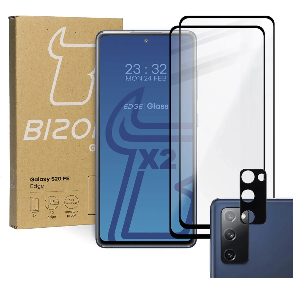 Hurtownia GSM - Bizon Glass Edge gehärtetes Glas - [2 PACK] + Linsenschutz Samsung Galaxy S20 FE schwarz - BIZ1453 - {ean13} - Hurt