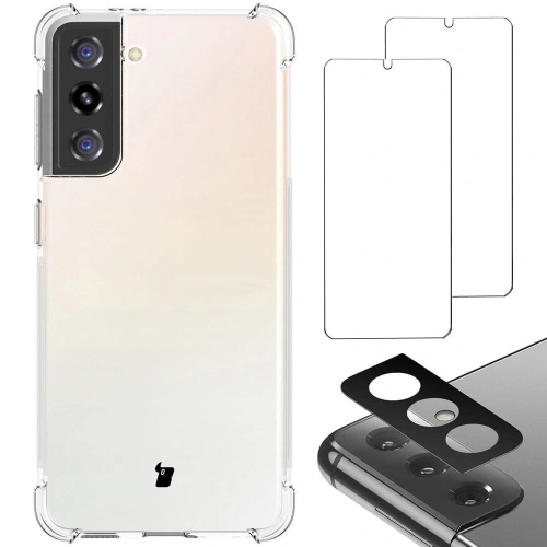 Etui + 2x szkło na ekran + obiektyw Bizon Case Clear Pack do Samsung Galaxy S21 przezroczyste