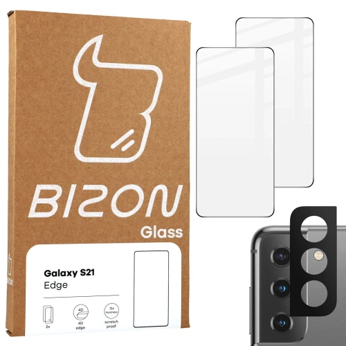 Szkło hartowane Bizon Glass Edge - [2 PACK] + ochrona na obiektyw Samsung Galaxy S21 5G czarne