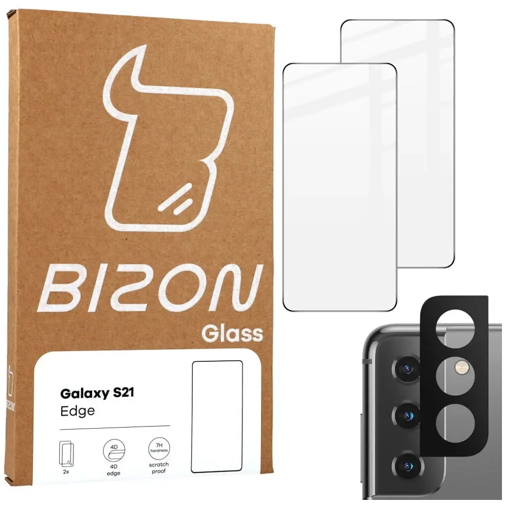 Hurtownia GSM - Szkło hartowane Bizon Glass Edge - [2 PACK] + ochrona na obiektyw Samsung Galaxy S21 5G czarne - BIZ1483 - {ean13} - Hurt
