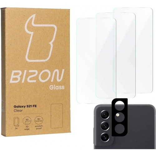 Szkło hartowane Bizon Glass Clear - 3 szt. + obiektyw Samsung Galaxy S21 FE