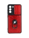 Bizon Case Camshield Kártyatartó Gyűrű Samsung Galaxy S21 FE piros