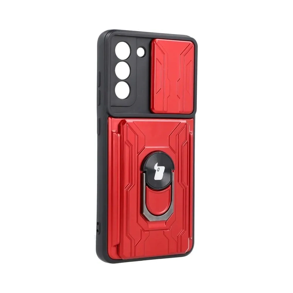 Hurtownia GSM - Etui Bizon Case Camshield Card Slot Ring do Samsung Galaxy S21 FE czerwone - BIZ7714 - {ean13} - Hurt