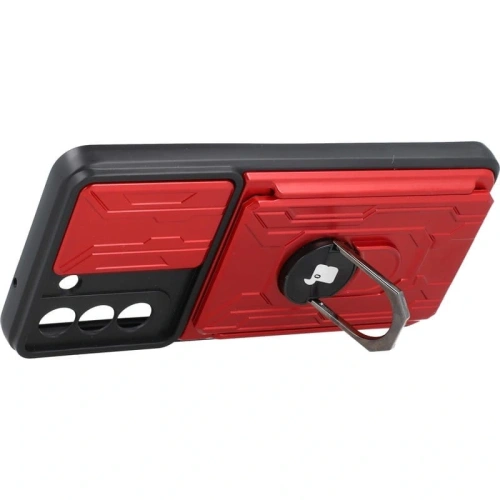 Etui Bizon Case Camshield Card Slot Ring do Samsung Galaxy S21 FE czerwone