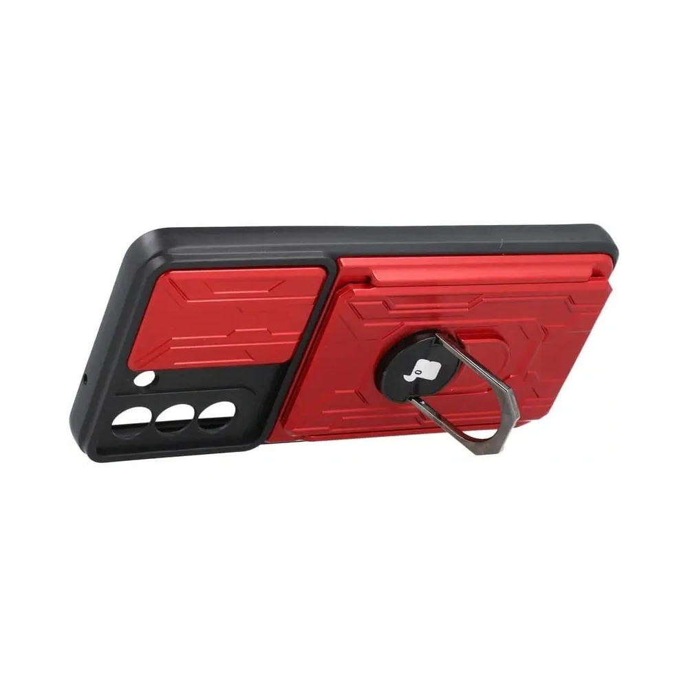Hurtownia GSM - Etui Bizon Case Camshield Card Slot Ring do Samsung Galaxy S21 FE czerwone - BIZ7714 - {ean13} - Hurt