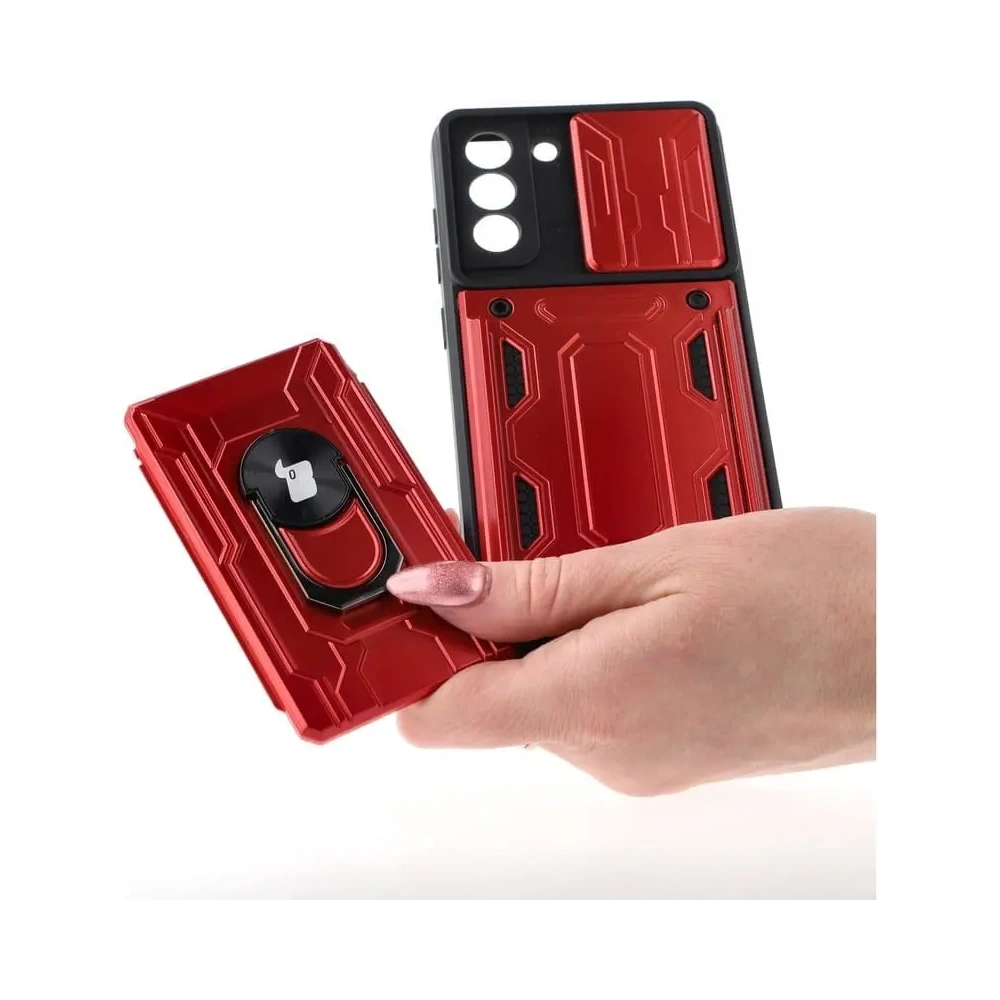 Hurtownia GSM - Etui Bizon Case Camshield Card Slot Ring do Samsung Galaxy S21 FE czerwone - BIZ7714 - {ean13} - Hurt