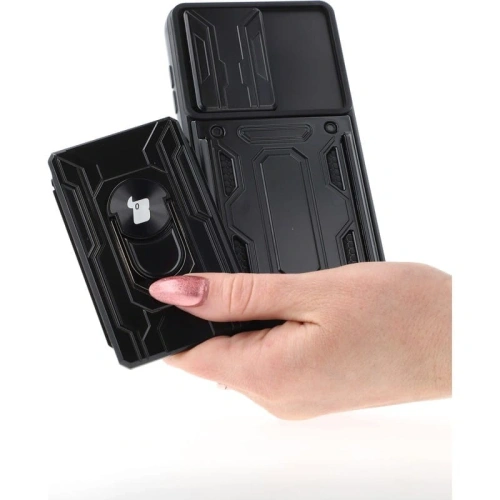 Etui Bizon Case Camshield Card Slot Ring do Samsung Galaxy S21 FE czarne