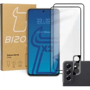 Hurtownia GSM - Szkło hartowane Bizon Glass Edge - 2 sztuki + ochrona na obiektyw, Galaxy S21 FE, czarne - BIZ7716 - {ean13} - Hurt