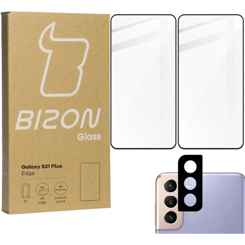 2x szkło hartowane Bizon Glass Edge + ochrona na obiektyw Samsung Galaxy S21 Plus 5G czarne