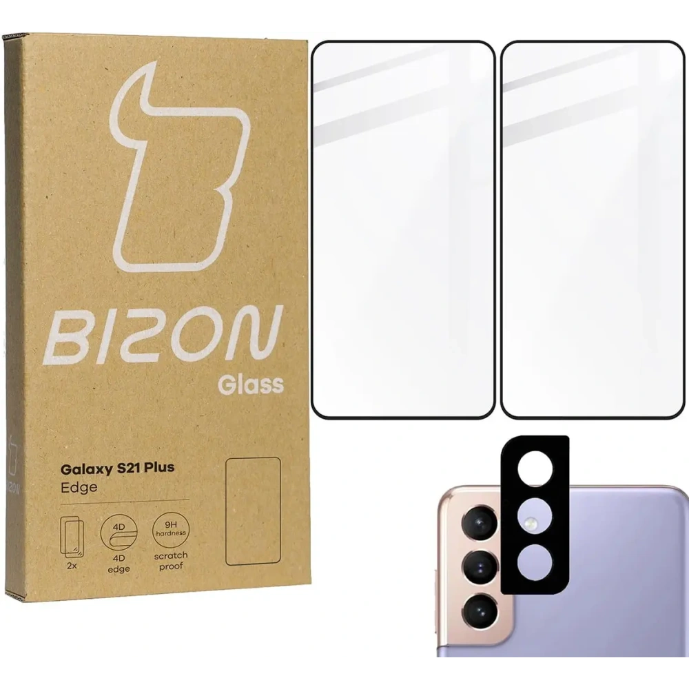 Hurtownia GSM - Bizon Glass Edge 2x gehärtetes Glas + Linsenschutz Samsung Galaxy S21 Plus 5G schwarz - BIZ7727 - {ean13} - Hurt